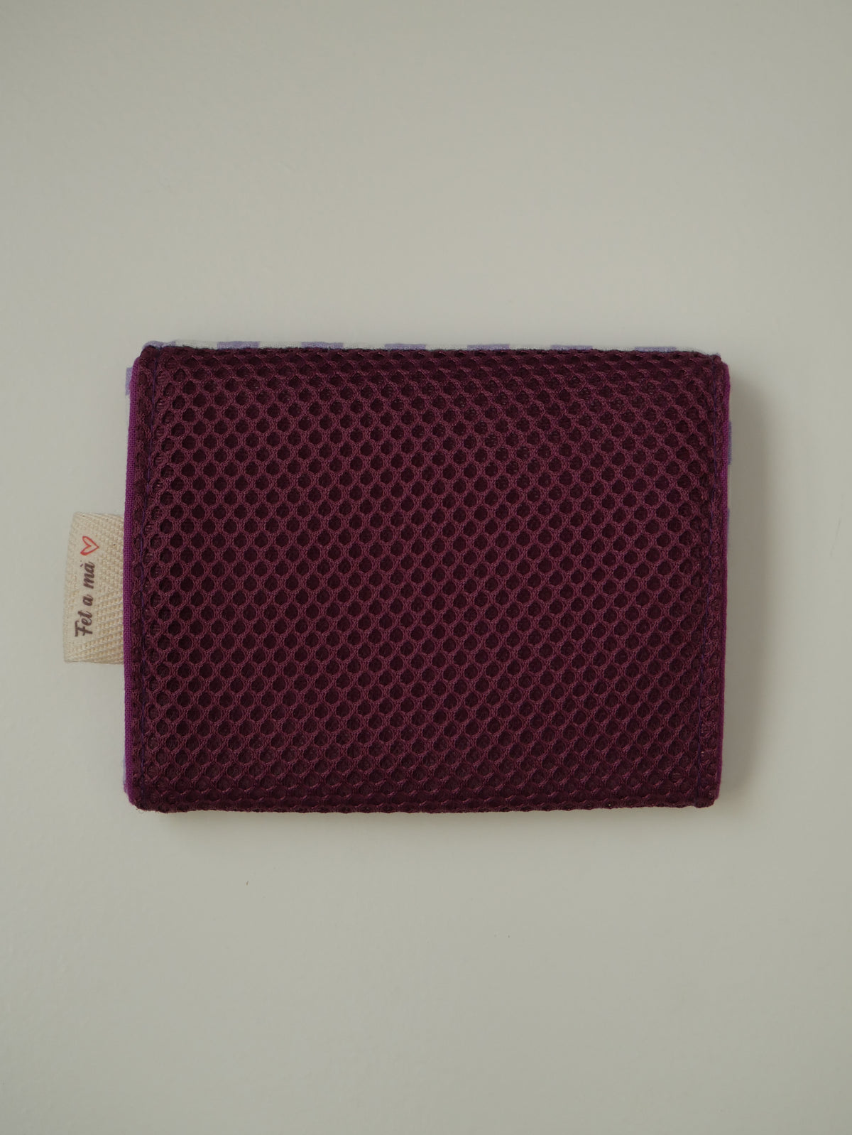 Monedero de tela · Vichy lila y geométrico
